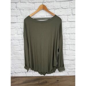 Free People Shimmy Shake Top Army Green Twist Back Lettuce Hem Long Sleeve Sz M